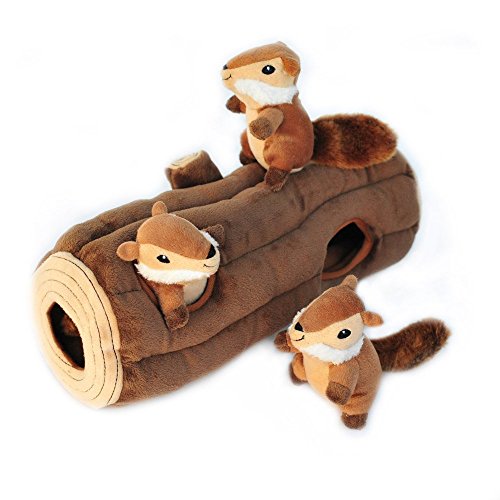 ZippyPaws Woodland Friends Burrow Interaktives Hundespielzeug – Hide and Seek Hundespielzeug und Welpenspielzeug, buntes Quietschspielzeug und Plüsch-Hundepuzzles, Chipmunks 'n Log von ZippyPaws