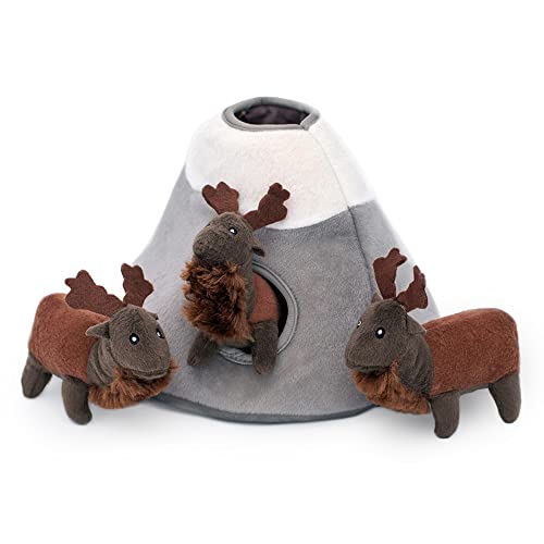 ZippyPaws Woodland Friends Burrow Interaktives Hundespielzeug – Hide and Seek Hundespielzeug und Welpenspielzeug, buntes Quietschspielzeug und Plüsch-Hundepuzzles, Elchberg von ZippyPaws