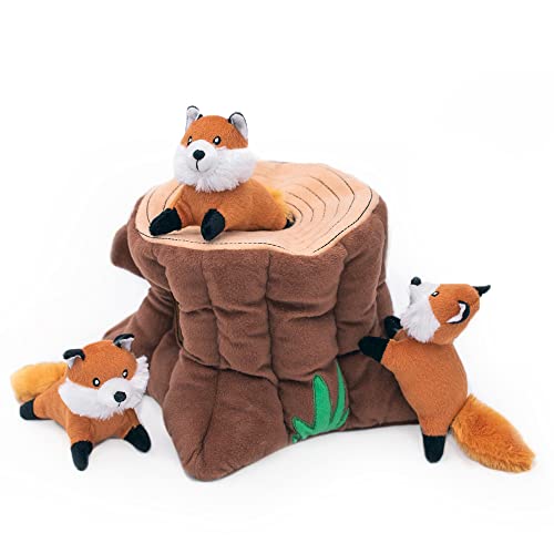 ZippyPaws Woodland Friends Burrow Interaktives Hundespielzeug – Hide and Seek Hundespielzeug und Welpenspielzeug, buntes quietschendes Hundespielzeug und Plüsch-Hundepuzzle, Fuchsstumpf von ZippyPaws