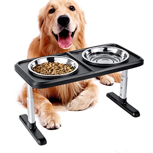 Dog Bowls with Stand, Dog Feeding Bowls Stand with 2X Stainless Steel Dishes, Dog Stands for Food and Water with Adjustable Height & Anti Slip Feet, Easy to Clean Up Or Refill von Ziurmut