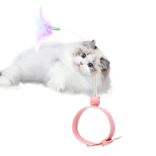 Federstab-Katzenspielzeug, Katzenstab-Spielzeug, Katzenfederstab, süßes interaktives Katzenspielzeug für den Innenbereich, Katzenspielzeug mit verstellbarem Gummihalsband, Katzen-Teaser-Zauberstab von Ziurmut