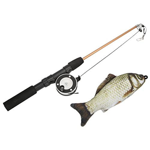 Zixyqol Katzen-Angelrute-Spielzeug, einziehbare Angelrute, Katzenstab, Riemenscheibe, teleskopischer, interaktiver Kätzchen-Zauberstab, Angelrute für den Innenbereich (Grass carp+Fishing Rod) von Zixyqol