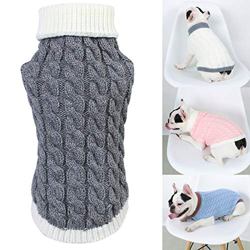 Zjyufy Hundepullover für kleine Hunde, Winter, warmer Strickpullover, Rollkragen-Sweatshirt, Mantel, Kleidung für Welpen, Hunde, Größe S von Zjyufy