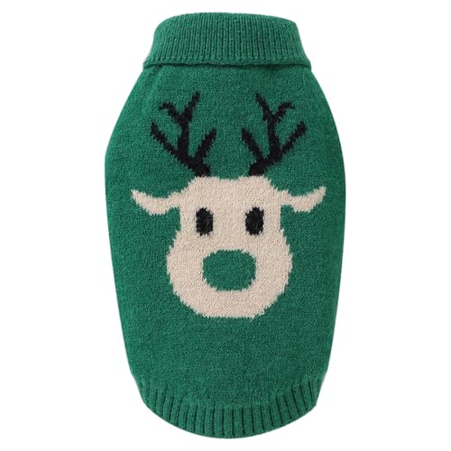 Zjyufy Kleiner Hund Junge Weihnachtspullover Papillon Hund Xmas Strickpullover Rentier Strickwaren Winter-Sweatshirt für kleine Hunde Welpen, M, Grün von Zjyufy