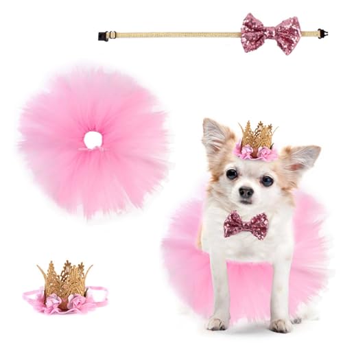 Zjyufy Tutu-Rock für Hunde und Mädchen, Geburtstagsparty, niedlicher Hut, Fliege, Rock für kleine Hunde, Mädchen, Katzen, Welpen, Kätzchen, Hochzeit von Zjyufy