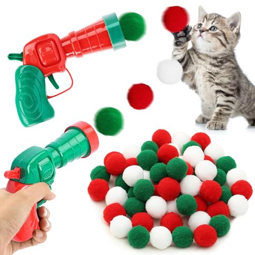 Zkaoai Katzenspielzeug, 30 Katzenball, Katzenspielzeug Weihnachten, Interaktives Katzenspielzeug, Katzenspielzeug Ball mit Plüschballwerfer, Katzenspielzeug Set, Training Katzen Ball Launcher von Zkaoai