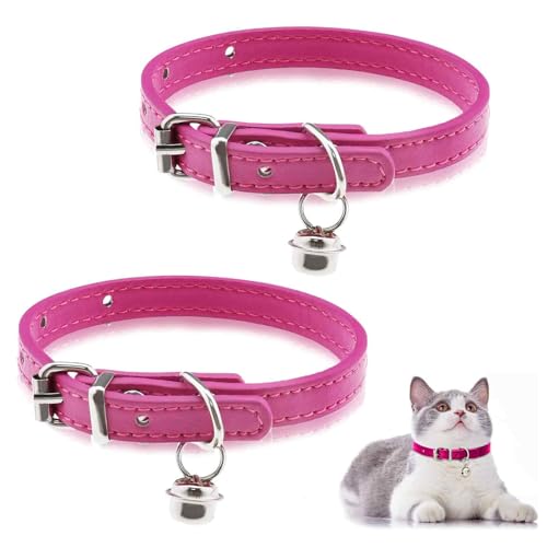 2 x Leder-Haustierhalsband, Katzensicherheitshalsband mit Gummiband, Kätzchenhalsband für Katzen mit Glöckchen, für kleine, mittelgroße und große Hunde, Welpen (Rosarot) von ZmdecQna