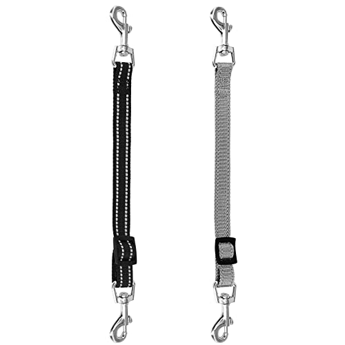 Zngou Hundehalsbandverbinder, doppelseitiger Clip-Gurt, Hundehalsband, reflektierend, Nylon, für Welpen, Schwarz, Grau, 2 Stück von Zngou