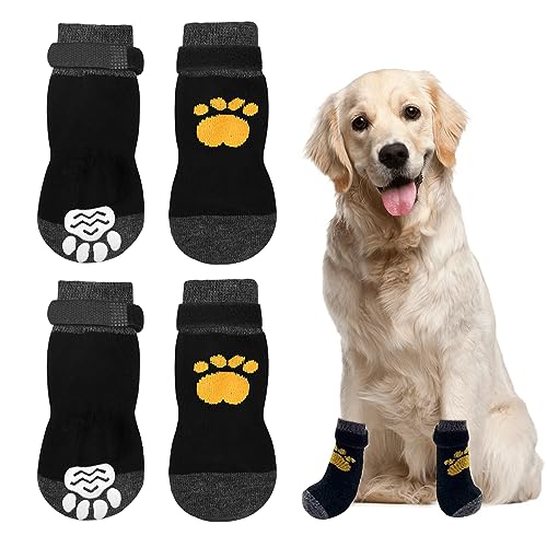 Rutschfeste Hundesocken, Pfotenschutz, Pfotenschutz, Hundeschuhe, Hausschuhe mit verstellbarem Riemen, für Welpen, Hunde, drinnen und draußen, Hartholzböden, 2 Paar von Zngou