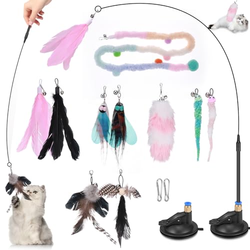 Zocipro katzenspielzeug Angel Saugnapf Boden, Katzenangel Saugnapf, Katzenspielzeug Selbstbeschäftigung, Interaktives Katzenspielzeug mit Saugnapf Katzen Angel, mit 2 Saugnapf und Feder Cat Toys von Zocipro