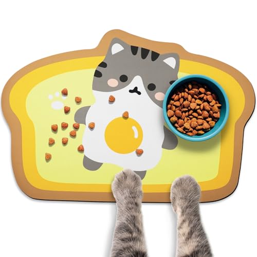 Katzenfuttermatten für Boden, Katzen-Wassernapf, saugfähige Matte, Katzen-Tischsets für Futter und Wasser, Gelb, 65,8 x 45 cm von Zoeeya