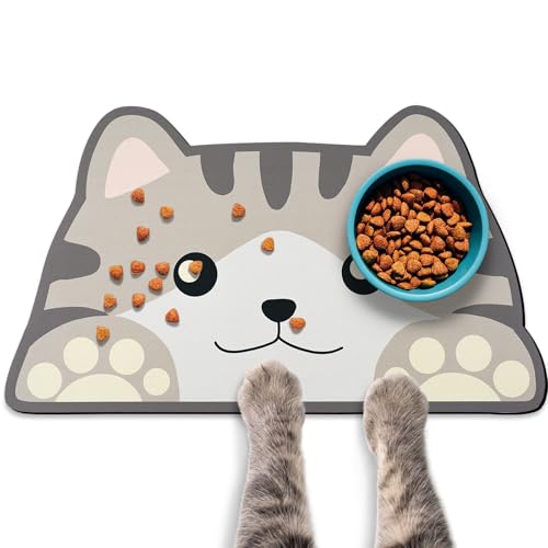 Katzenfuttermatten für Boden, Katzen-Wassernapf, saugfähige Matte, Katzen-Tischsets für Futter und Wasser, Grau, 60 x 34,8 cm von Zoeeya