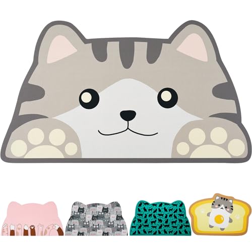 Katzenfuttermatten für Boden, Katzen-Wassernapf, saugfähige Matte, Katzen-Tischsets für Futter und Wasser, Grau, Größe S, 45 x 24,9 cm von Zoeeya