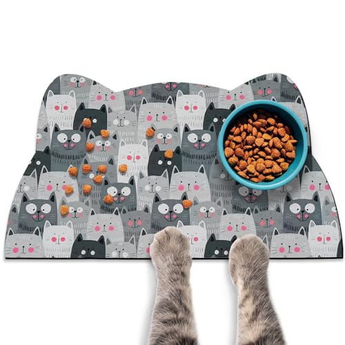 Katzenfuttermatten für Boden, Katzen-Wassernapf, saugfähige Matte, Katzen-Tischsets für Futter und Wasser, Grau, Größe S, 45 x 24,9 cm von Zoeeya