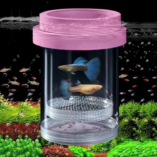 Schwimmende Fischzucht-Isolationsbox für Aquarium, Kunststoffgeflecht, Brutkasten, Brutkasten für Babyfische, Betta, Garnelen, Clownfische, Guppy (Rosa, mittel) von Zoewan