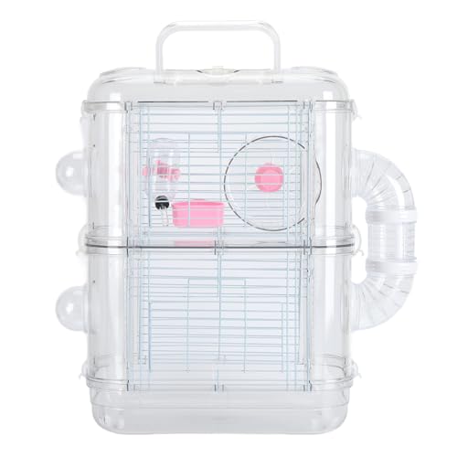 Hamsterkäfig, Hamster-Lebensraum, Deluxe-Rattenkäfig, transparentes 2-lagiges Haus mit Wasserflasche und Laufrädern für Hamster, Mäuse, Rennmäuse oder andere kleine Haustiere von Zoeyilan