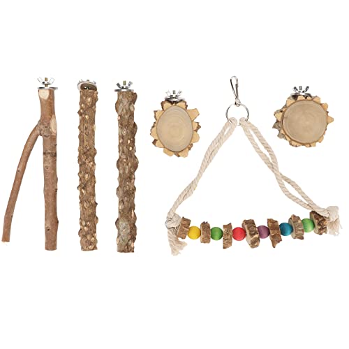 Vogel-Kauspielzeug, Vogelsitzstangen-Spielzeug, Vogelkäfig-Spielzeug, Papageien-Sitzstangen-Set, Schnabelpfotenschleifen, Holzstab, Zweigplattform, Schaukel, Vogelständer, Kauset von Zoeyilan