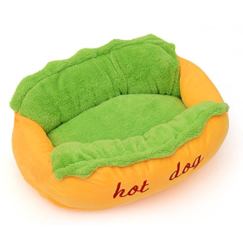 Zoeyilan Haustierbett in Hot-Dog-Form, innovatives abnehmbares Herbst-Winter-warmes Hundeschlafmatte, Hot-Dog-Design, beruhigendes Hundebett, Katzenhöhlenbett für Katzen und Hunde (klein) von Zoeyilan