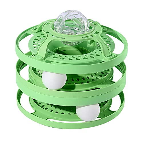 Zoeyilan Interaktiver Katzenspielzeugball, Katzenspielzeug-Kugelbahn, dreilagiges Drehteller-Katzenspielzeug, Trackball-Turm-Drehteller-Katzenkreisbahn mit beweglichem Ball (Green) von Zoeyilan