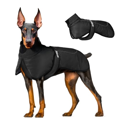 Zomtier Hundemantel Winter Hundejacke Wasserdicht Warme Winterfeste für Kleine Mittlere Große Hunde Verdicktes Futter Gefütterte Reflektierend Haustierbekleidung (Schwarz, 2XL) von Zomtier