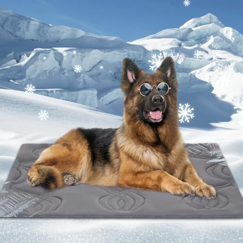 ZonLi Kühlmatte für Hunde, 150 x 101 cm, extra groß, Kühlkissen für Hunde mit Premium-Silikon, wendbar (kühl und warm) für Kiste, Zwinger, Sofa, Bett, waschbar, langlebig, Polargrau von ZonLi