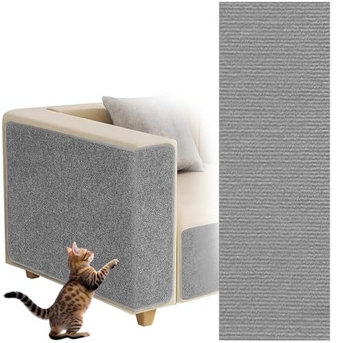 Selbstklebend Kratzteppich Katze, ZoneYan 30 x 100cm Kratzmatte Selbstklebend Zuschneidbar, Kratzbretter Katze Wand, Katzenkratzbretter, Kratzschutz Sofa Katze (Hellgrau, 30×100cm) von ZoneYan