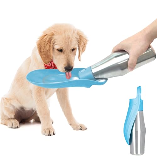 Wasserflasche für Hunde, ZoneYan 750 ml Edelstahl Hundetrinkflasche für Unterwegs, Tragbare Trinkflasche für Haustier, Auslaufsichere Hunde Wasserspender für Reisen, Parks, Camping, Wandern(Hellblau) von ZoneYan