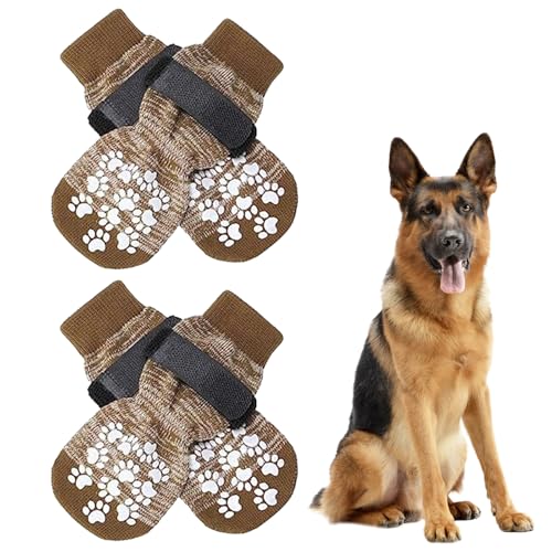 Zonoori 2 Paar Hundesocken Anti Rutsch L, Stoppersocken Hunde Antirutschsocken mit Klettverschluss, Hunde Socken Antirutsch(Braun) von Zonoori