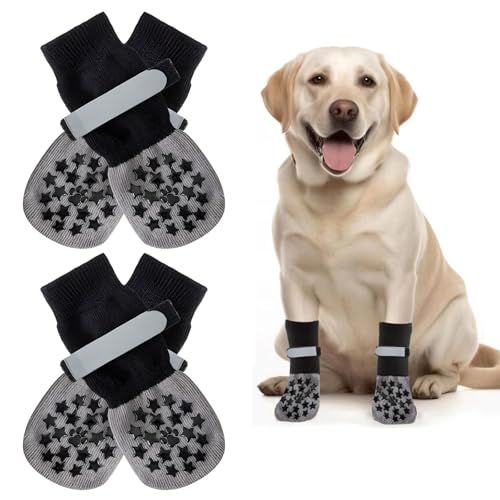 Zonoori 2 Paar Hundesocken Anti Rutsch M, Stoppersocken Hunde Antirutschsocken mit Klettverschluss, Hunde Socken Antirutsch(Schwarz) von Zonoori