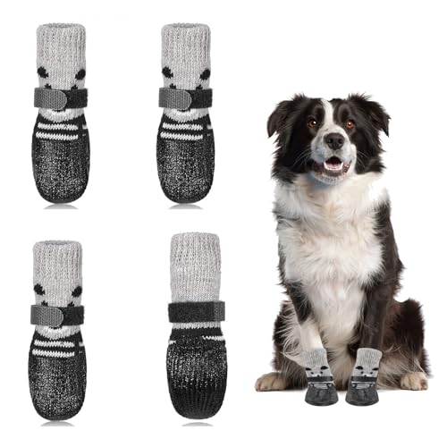 Zonoori 4 Stück Hundesocken Anti Rutsch Leckschutz, Hunde Socken mit Verstellbarem Klettverschluss (L) von Zonoori