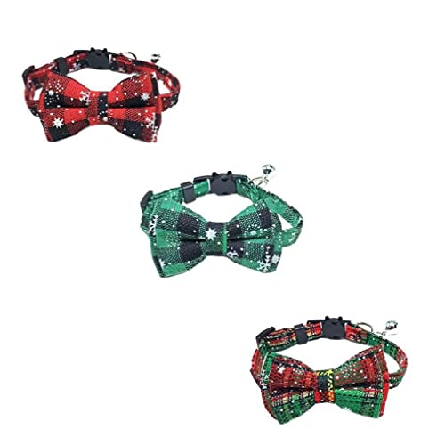 3 Stück Weihnachts-Halsband mit Glöckchen und Fliege, Schnellverschluss-Schnalle, Halsbänder für Kätzchen und Katzen von PiniceCore