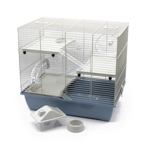 ZooPaul Nagerkäfig Hamsterkäfig Deluxe Pastel in grau blau inkl. Zubehör für Kleintiere Nager Hamster usw. von ZooPaul