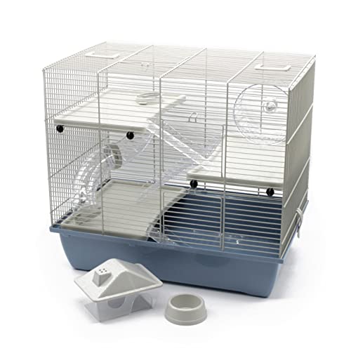 ZooPaul Nagerkäfig Hamsterkäfig Deluxe Pastel in grau blau inkl. Zubehör für Kleintiere Nager Hamster usw. von ZooPaul