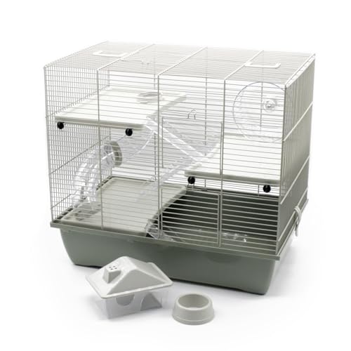 ZooPaul Nagerkäfig Hamsterkäfig Deluxe Pastel in grau grün inkl. Zubehör für Kleintiere Nager Hamster usw. von ZooPaul