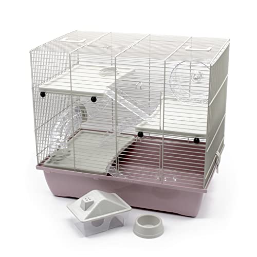 ZooPaul Nagerkäfig Hamsterkäfig Deluxe Pastel in grau pink inkl. Zubehör für Kleintiere Nager Hamster usw. von ZooPaul