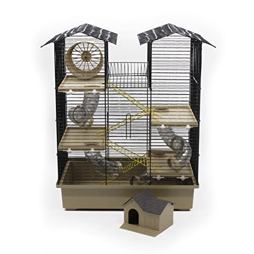 ZooPaul Nagerkäfig Hamsterkäfig XXL mit Zubehör Maus Hamster Käfig Tunnel Haus (Beige) von ZooPaul