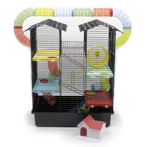 ZooPaul Nagerkäfig Hamsterkäfig XXL CH2 Plus mit Zubehör Maus Hamster Käfig Tunnelsystem Haus (Schwarz Bunt) von ZooPaul