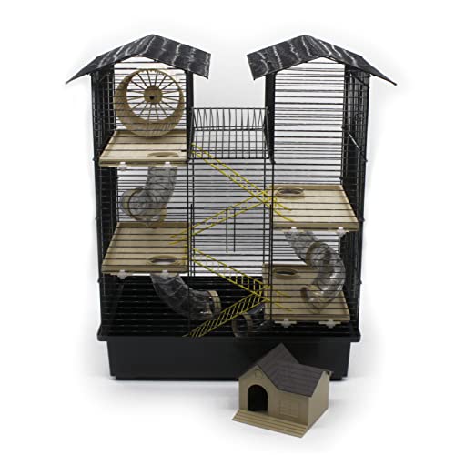 ZooPaul Nagerkäfig Hamsterkäfig XXL mit Zubehör Maus Hamster Käfig Tunnel Haus (Schwarz Beige) von ZooPaul