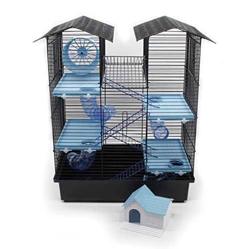 ZooPaul Nagerkäfig Hamsterkäfig XXL mit Zubehör Maus Hamster Käfig Tunnel Haus (Schwarz Blau) von ZooPaul