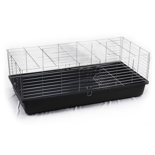 ZooPaul XXL Hasenkäfig 120cm Hasen Kleintieren Nagerkäfig Stall Meerschweinchen (schwarz) von ZooPaul