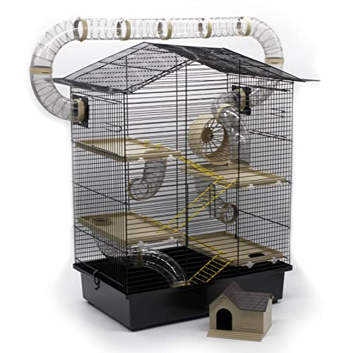 ZooPaul XXL Nagerkäfig Hamsterkäfig schwarz beige Maus Käfig Tunnelsystem Zubehör (schwarz beige) von ZooPaul