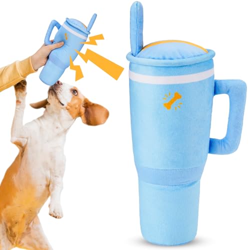 ZooZoo Interaktives Hundespielzeug, Plüsch Tumbler mit Quietscher und Griff, Langlebiges Kauspielzeug für Große Kleine Hunde, Intelligenzspielzeug, Hundespielzeug Geburtstagsgeschenk (Blau) von ZooZoo