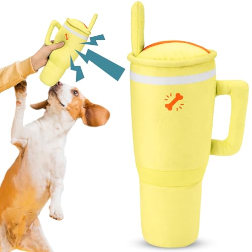 ZooZoo Tumbler Cup Quietschendes Interaktives Hunde-Kauspielzeug, langlebiges Haustier-Spielzeug mit einzigartigem Becher- und Griff-Design, kaufestes Material mit stimulierendem Klang, lang von ZooZoo