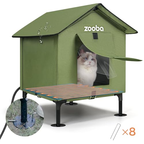 Zooba 50,8 cm beheiztes Katzenhaus für draußen, wasserdichtes & isoliertes Feral-Katzenhaus im Winter, Outdoor-Haustierhaus wetterfest mit Heizung & erhöhtem Bett, extra Platz für große Katzen und von Zooba