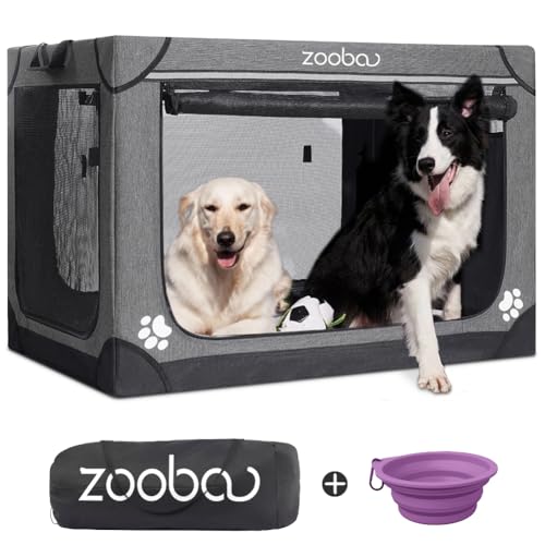 Zooba Tragbare weiche Hundebox für große Hunde, zusammenklappbare Reisehütte mit Tragetasche, faltbarer Käfig mit robuster Textilene-Netztür, Plüschbett, ideal für Zuhause oder Reisen, Anthrazit, von Zooba