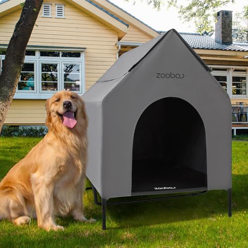 Zooba Hundehütte für den Außenbereich, mit wasserdichtem 600D-PVC, mit strapazierfähigem 2 x 1 Textilene, erhöhtes Hundebett, für drinnen und draußen, 121,9 cm, Grau von Zooba