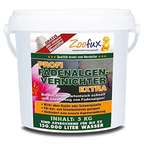 ZOOFUX Profi Gartenteich Fadenalgenvernichter EXTRA (Schneller Algenvernichter, Algenentferner, Algenmittel ohne Kupfer + Schwermetalle - Fadenalgen preiswert direkt vom Hersteller), Inhalt:5 kg von Zoofux Heimtierartikel schlau gekauft