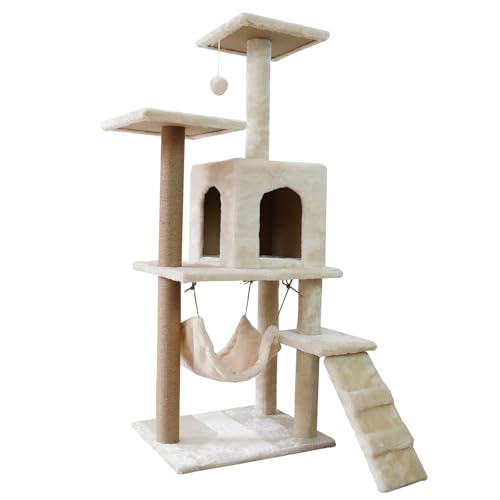 Zooland Katzenbaum Turm für Indoor Katzen, Mehrstöckig Katzenhaus mit Plattformbett, Sisalbaum Kletterbaum Katze Condo Perfekt für Haustier Spiel, Spaß, Ruhe, Kratzen von Zooland