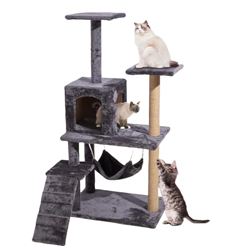 Zooland Katzenbaum Turm für Indoor Katzen, Mehrstöckig Katzenhaus mit Plattformbett, Sisalbaum Kletterbaum Katze Condo Perfekt für Haustier Spiel, Spaß, Ruhe, Kratzen von Zooland