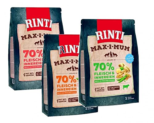 RINTI MAX-I-MUM Probierpaket | Hunde Trockenfutter | 3x1kg | 70 % Fleisch & Innereien | ohne Getreide von Naisee